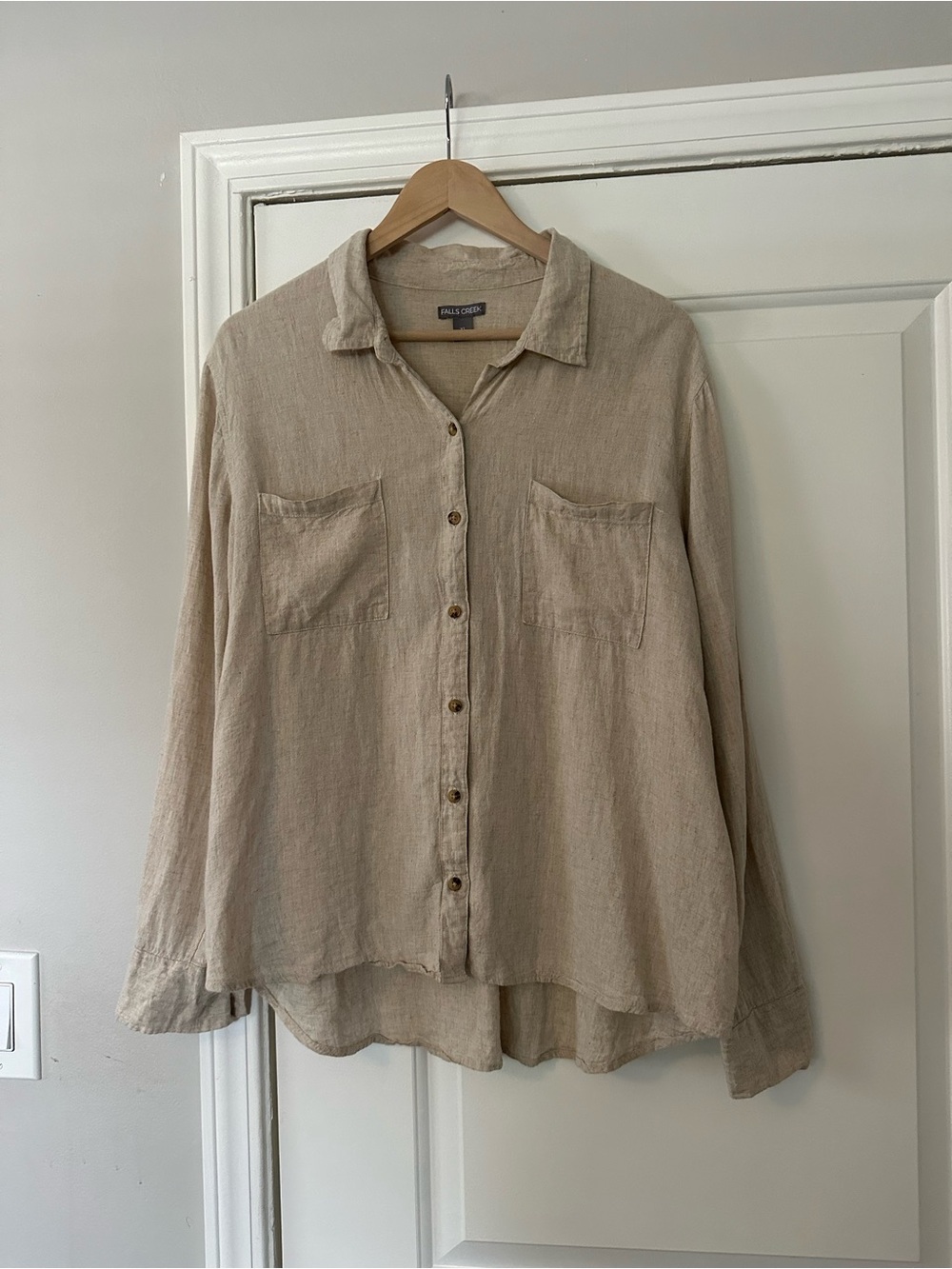 Falls Creek Linen Blend Button Down Shirt in Beige, Size XL